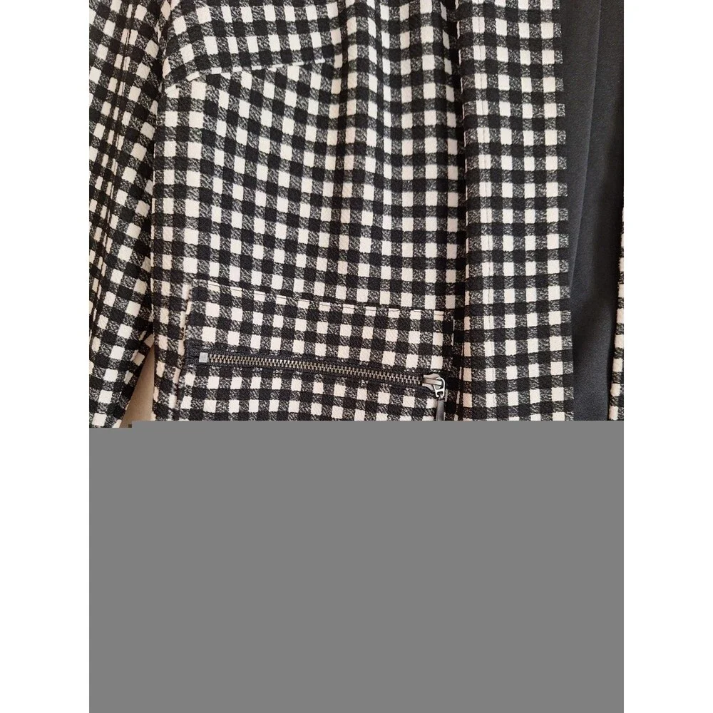 Ophelia Roe Women's 1X Open Front Blazer Jacket Black White Plaid Check Pockets